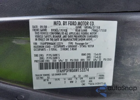 2010 Ford Focus Se из США, поврежденный, VIN 1FAHP3FN0AW153274